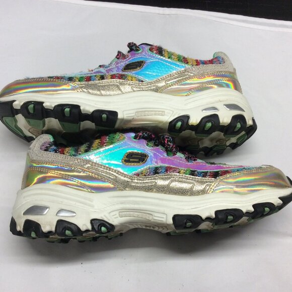 Skechers D-Lites Metallic Lace Up Sneakers Iridescent 10 M Silver Gold 2015 - Picture 5 of 11